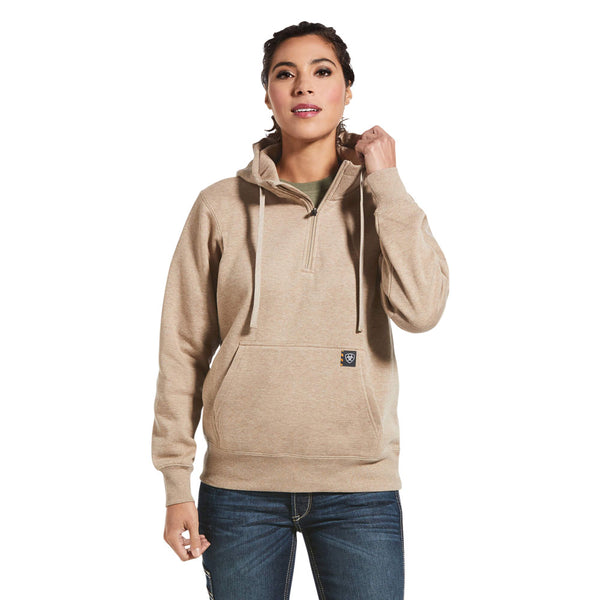 10032912 Ariat Women's Rebar Skill Set 1/2 Zip Hoodie - Dark Oatmeal Heather