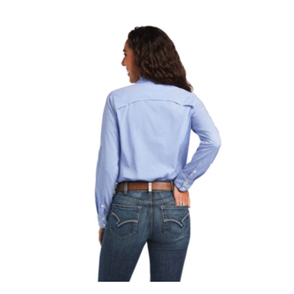 10040583 Ariat Women's Venttek Stretch Long Sleeve Shirt- Reykjavick Blue/White Check