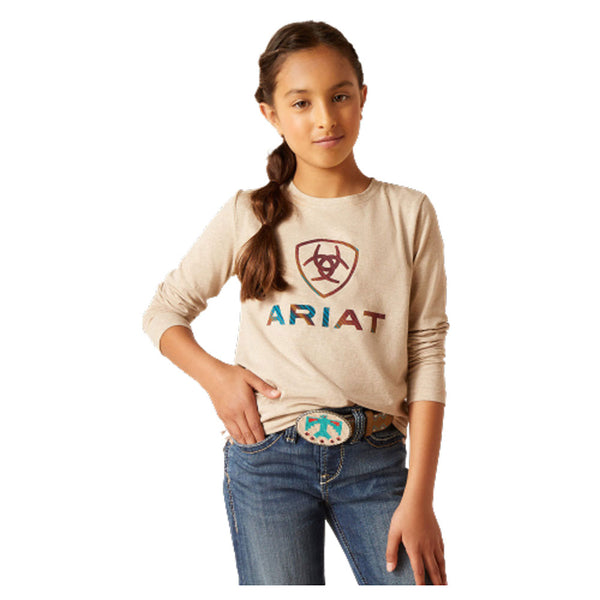 10046463 Ariat Girls Serape Shield Long Sleeve Shirt - Oatmeal Heather