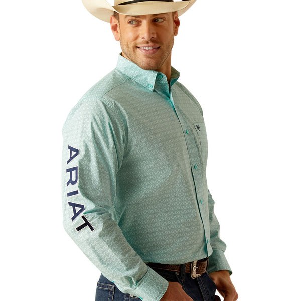 10048394 Ariat Men's Team Gian Long Sleeve Buttondown Shirt - Light Aqua