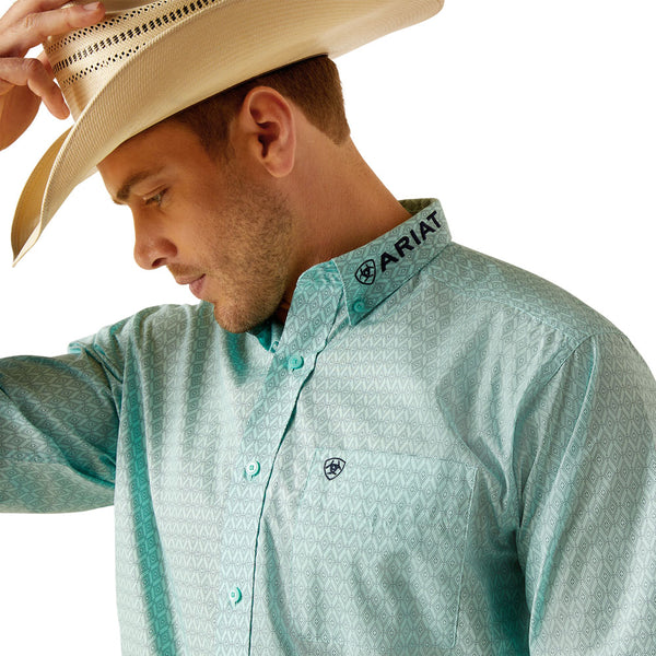 10048394 Ariat Men's Team Gian Long Sleeve Buttondown Shirt - Light Aqua