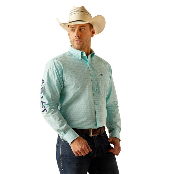 10048394 Ariat Men's Team Gian Long Sleeve Buttondown Shirt - Light Aqua