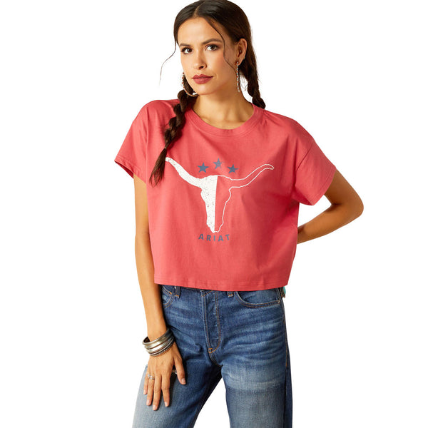 10051299 Ariat Women's Lone Star Short Sleeve T-Shirt - Garnet Rose