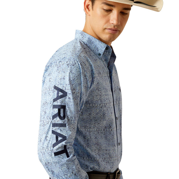 10051500 Ariat Men's Team Vaughn Fitted Long Sleeve Buttondown Shirt - Blue