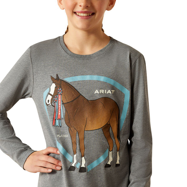 10052025 Ariat Youth Champion Pony Long Sleeve T-Shirt - Heather Grey