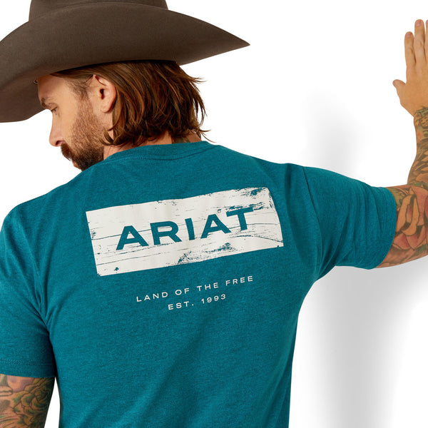 10052036 Ariat Men's Ariat Stacks Short Sleeve T-Shirt - Cyan Black Heather