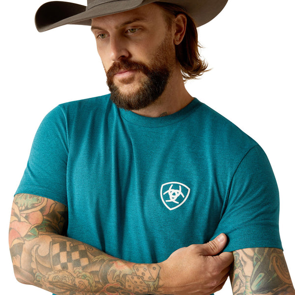 10052036 Ariat Men's Ariat Stacks Short Sleeve T-Shirt - Cyan Black Heather