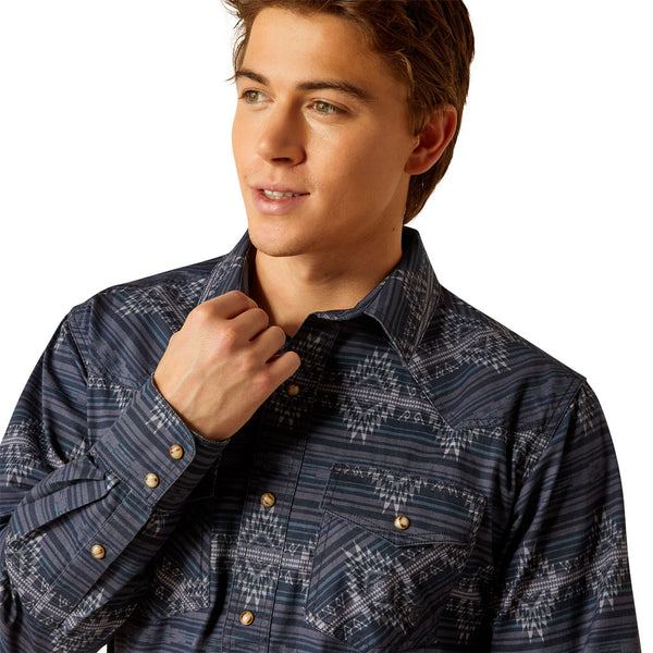 10052324 Ariat Men's Haze Retro Fit Long Sleeve Shirt - Mood Indigo