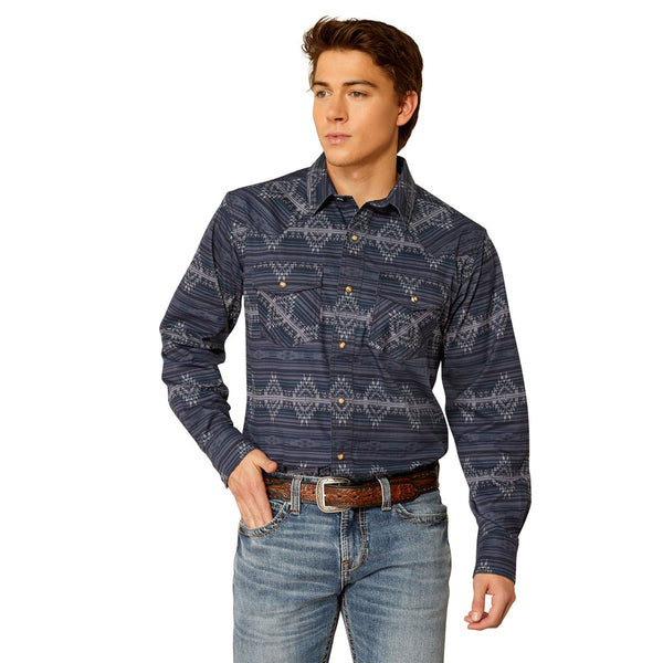 10052324 Ariat Men's Haze Retro Fit Long Sleeve Shirt - Mood Indigo