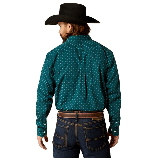 10052374 Ariat Men's Wrinkle Free Gunnar Classic Fit Long Sleeve Shirt - Deep Teal