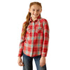 10052470 Ariat Girls' Barn Plaid Long Sleeve Western Snap Shirt - Barn Red