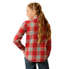 10052470 Ariat Girls' Barn Plaid Long Sleeve Western Snap Shirt - Barn Red