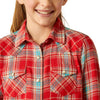 10052470 Ariat Girls' Barn Plaid Long Sleeve Western Snap Shirt - Barn Red