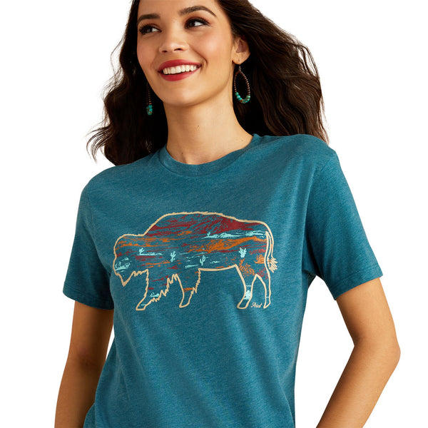 10052540 Ariat Women's Ariat Bison Ranch Short Sleeve T-Shirt - Deep Sea Heather