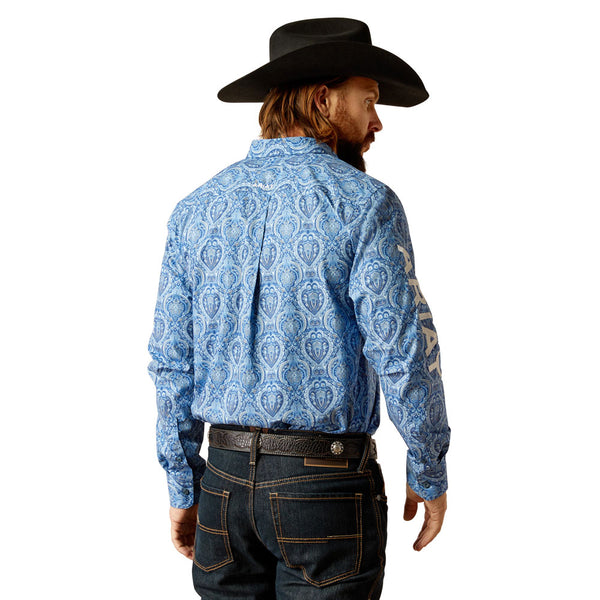 10052627 Ariat Men's Team Kellan Fitted Long Sleeve Buttondown Shirt - Blue Paisley