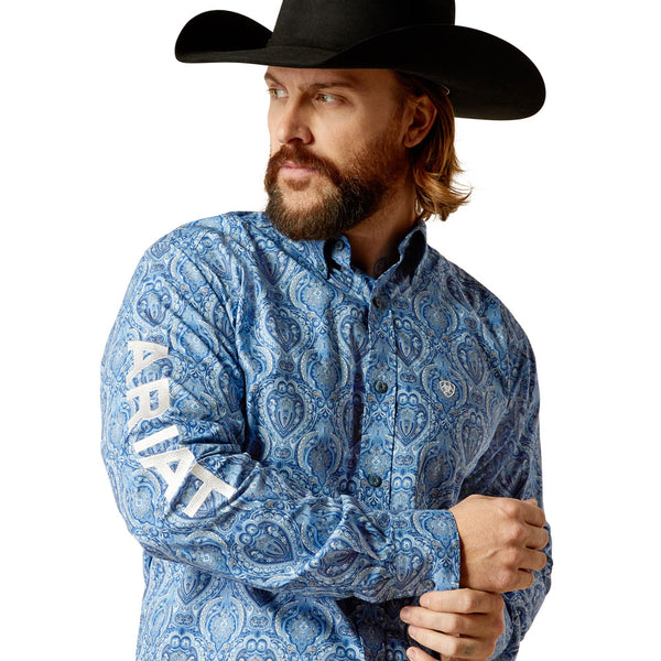 10052627 Ariat Men's Team Kellan Fitted Long Sleeve Buttondown Shirt - Blue Paisley