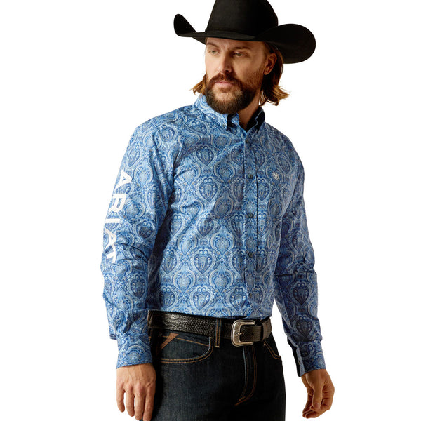 10052627 Ariat Men's Team Kellan Fitted Long Sleeve Buttondown Shirt - Blue Paisley