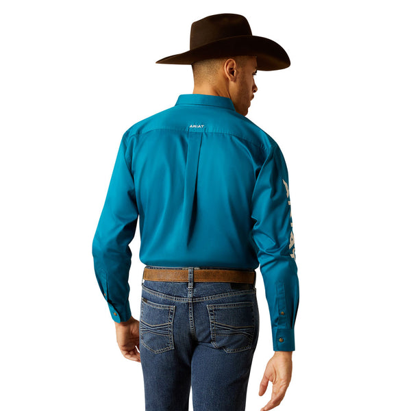 10052825 Ariat Men's Team Logo Twill Classic Fit Buttondown Shirt - Dark Teal/White