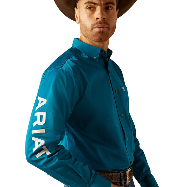 10052825 Ariat Men's Team Logo Twill Classic Fit Buttondown Shirt - Dark Teal/White