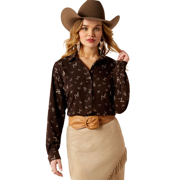 10052970 Ariat Women's Homestyle Long Sleeve Western Shirt - Mole Ranch Brand Print