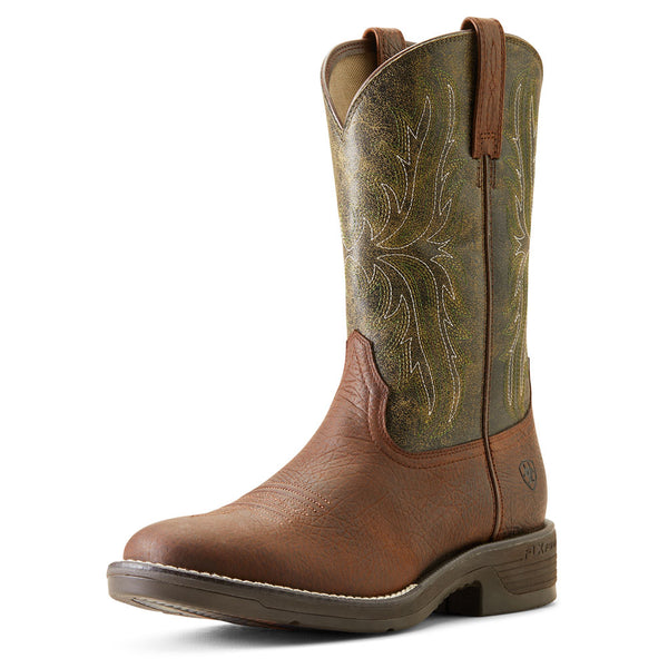 10053575 Ariat Men's Ridgeback Round Toe Cowboy Boot - Toffee Brown/Moss Green