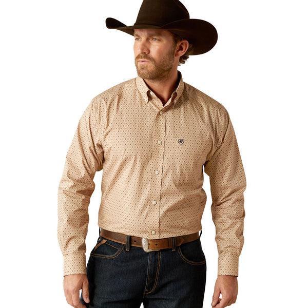 10053909 Ariat Men's Wrinkle Free Frazier Classic Fit Long Sleeve Button Down Shirt - Tan