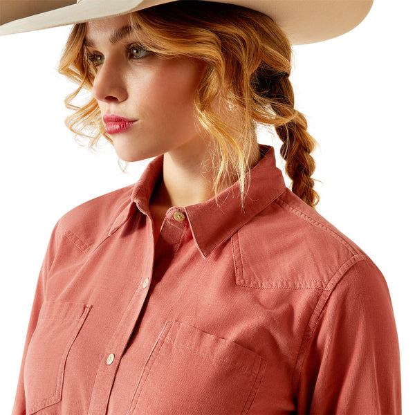 10053971 Ariat Women's Billie Jean Corded Long Sleeve Shirt - Light Mahogany