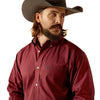 10054047 Ariat Men's Wrinkle Free Issac Classic Fit Long Sleeve Buttondown Shirt - Dark Red