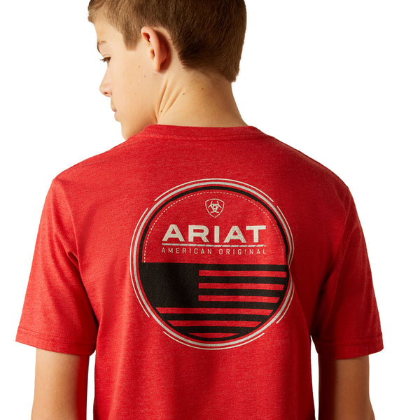 10054067 Ariat Boys' Ariat Original Flag Scope Short Sleeve T-Shirt - Red Heather