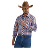 112346223 Wrangler Men's Long Sleeve Logo Shirt - Orange Blue Plaid