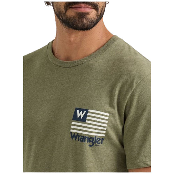 112350040 Wrangler Men's Stars & Stripes Flag Short Sleeve T-Shirt - Deep Lichen Green Heather