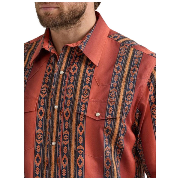 112351473 Wrangler Men's Checotah Long Sleeve Western Snap Shirt - Rusty Orange