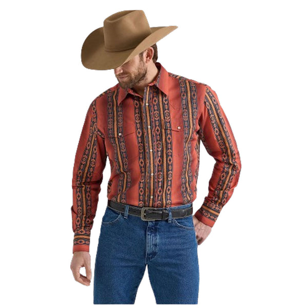 112351473 Wrangler Men's Checotah Long Sleeve Western Snap Shirt - Rusty Orange