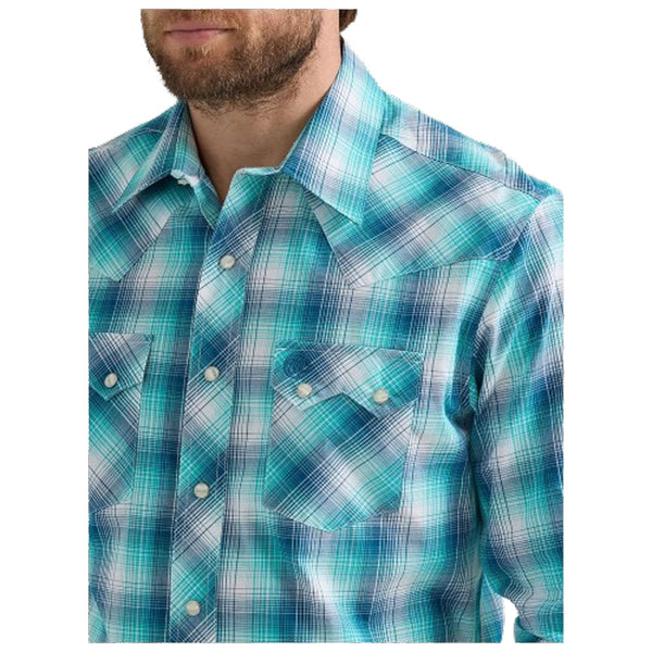 112351878 Wrangler Men's Retro Long Sleeve Western Snap Shirt - Turquoise Blues