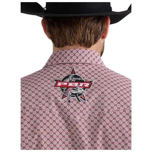 112352655 Wrangler Men's PBR Logo Long Sleeve Western Snap Shirt - Red Rodeo