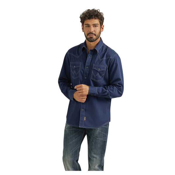 112352852 Wrangler Men's Retro Premium Long Sleeve Snap Shirt - Rich Navy