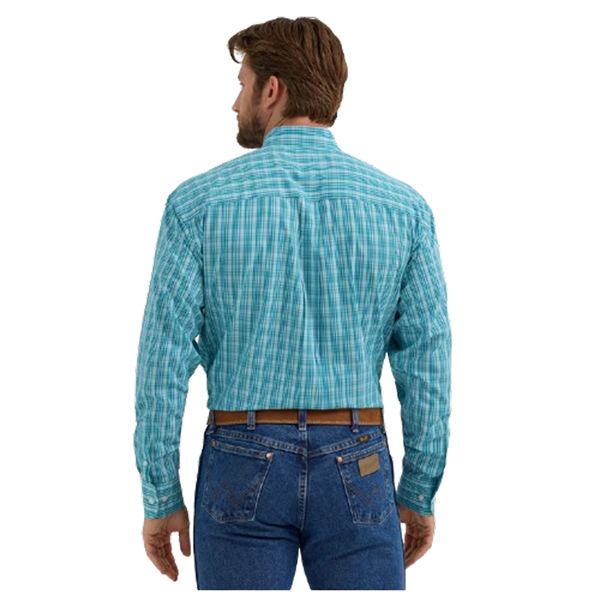 112355331 Wrangler Men's Long Sleeve Western Button Down Shirt - Aqua Plaid