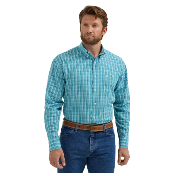 112355331 Wrangler Men's Long Sleeve Western Button Down Shirt - Aqua Plaid