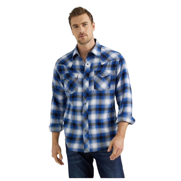 112355364 Wrangler Men's Retro Flannel Long Sleeve Western Shirt - Blue Plaid