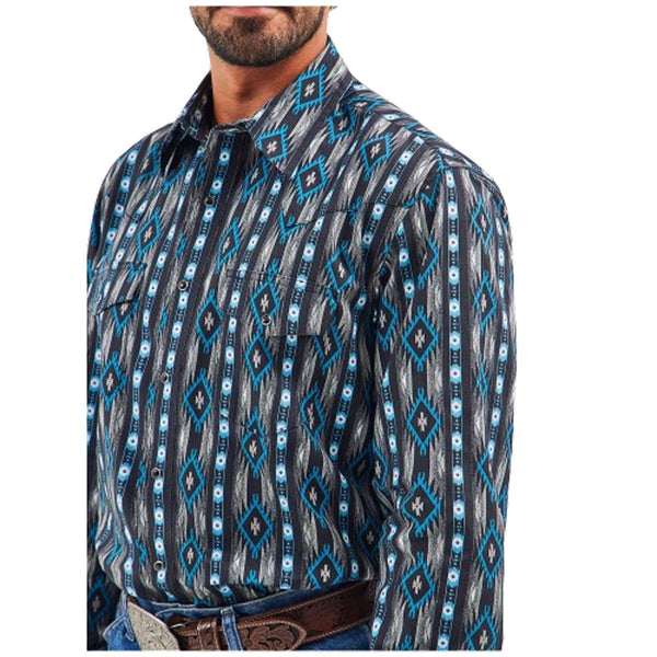 112355377 Wrangler Men's Checotah Western Classic Fit Long Sleeve Shirt - Black Bleu