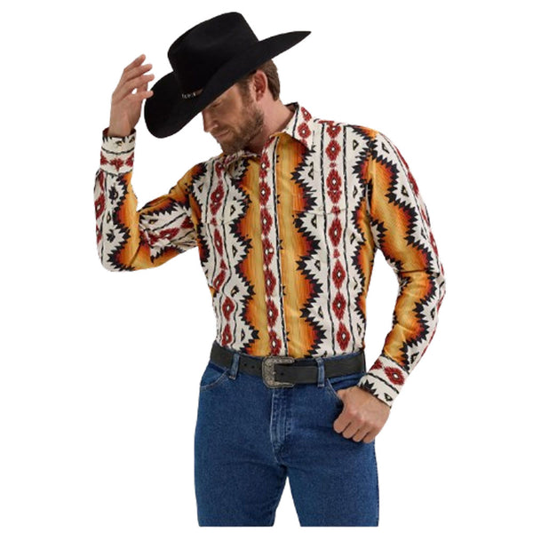 112355378 Wrangler Men's Checotah® Western Classic Fit Long Sleeve Shirt - Sunset Yellow