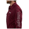 112355405 Wrangler Men's Logo Long Sleeve Snap Shirt - Burgundy