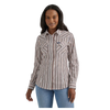 112356665 Wrangler Women's Metallic Stripe Slim Western Snap Shirt - Pink Grey