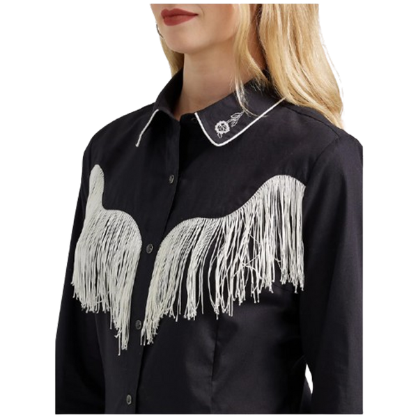 112356678 Wrangler Women's Western Dress Fringe Snap Shirt - Black