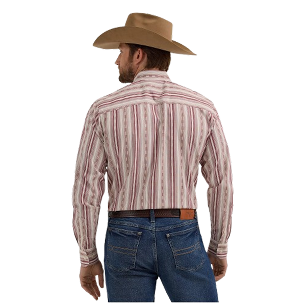 112357669 Wrangler® X Cody Johnson Men's Long Sleeve Classic Fit Shirt - Burgundy Stripe