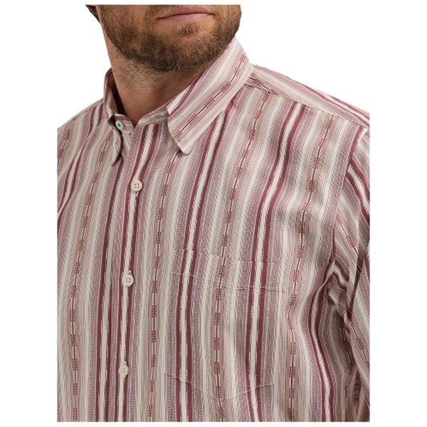 112357669 Wrangler® X Cody Johnson Men's Long Sleeve Classic Fit Shirt - Burgundy Stripe