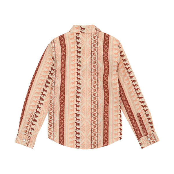 112359397 Wrangler Girls' Western Long Sleeve Snap Shirt - Pink Print Stripe