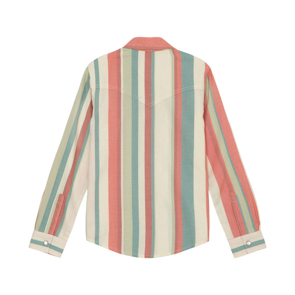 112359415 Wrangler Girls' Western Long Sleeve Snap Shirt - Coral & Teal