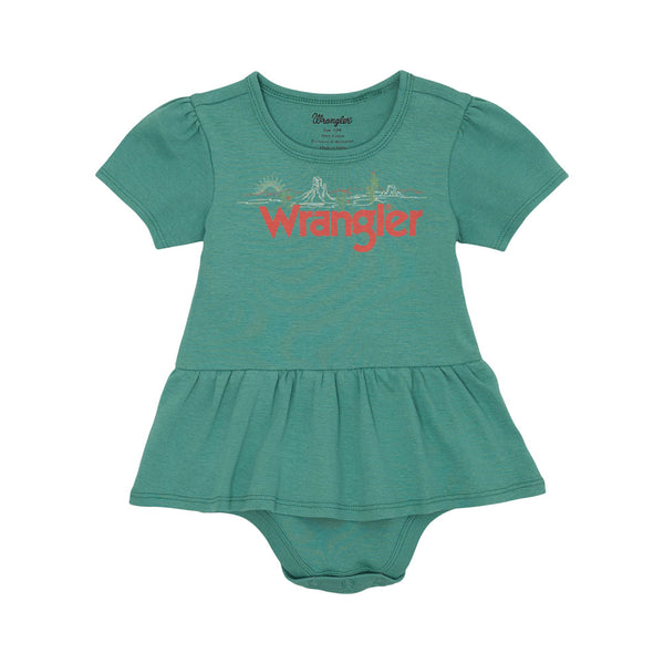 112359429 Wrangler Baby Girl Long Sleeve Skirted Bodysuit - Teal