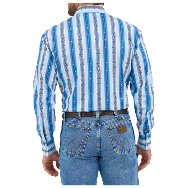 112359439 Wrangler Men's Checotah® Classic Fit Western Long Sleeve Snap Shirt - Blue